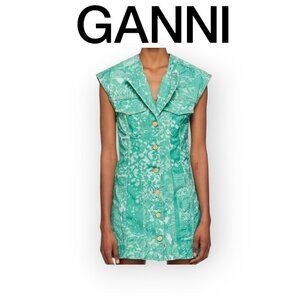 GANNI Denim Mini Blazer Dress Organic Cotton XS Romantic Girly